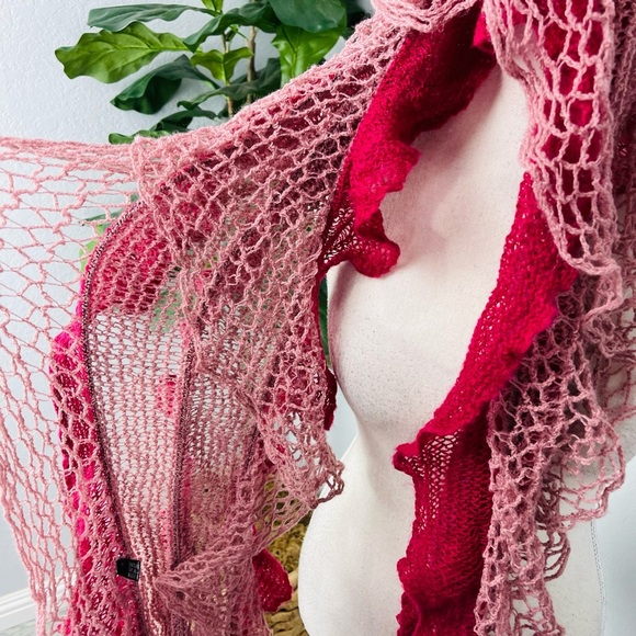 Fuchsia Knit Ruffle Fringe Soft Acrylic Scarf - Picture 7 of 8